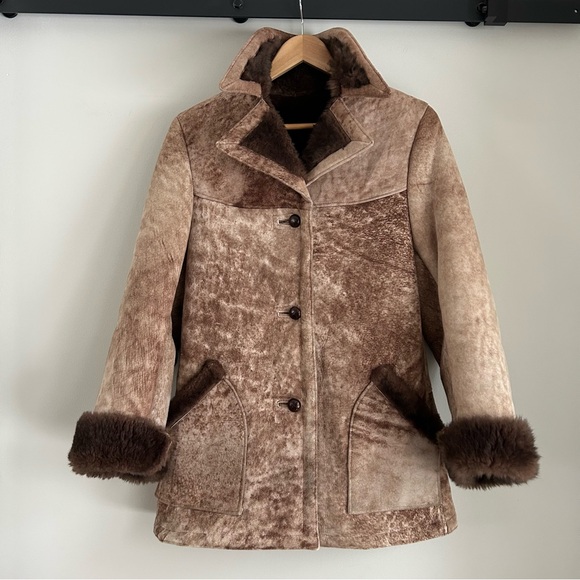 Vintage Sheepskin Shearling Suede Leather Aviator Bomber Jacket - Picture 3 of 17